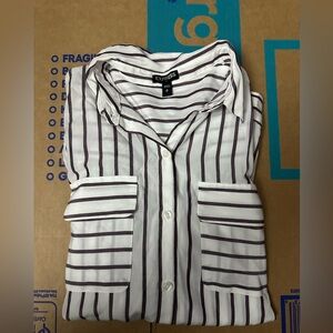Express White and Burgundy Striped Silky Casual Shirt. Size Small Women